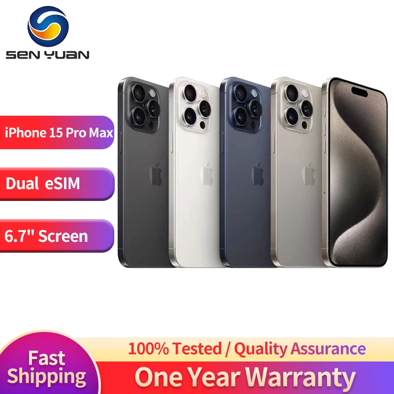 iPhone 15 Pro Max Dual eSIM 6.7" Genuine LTPO Super Retina XDR OLED Face ID NFC A17Pro 8GB 256/512GB/1TB used 5G Cell Phone 1