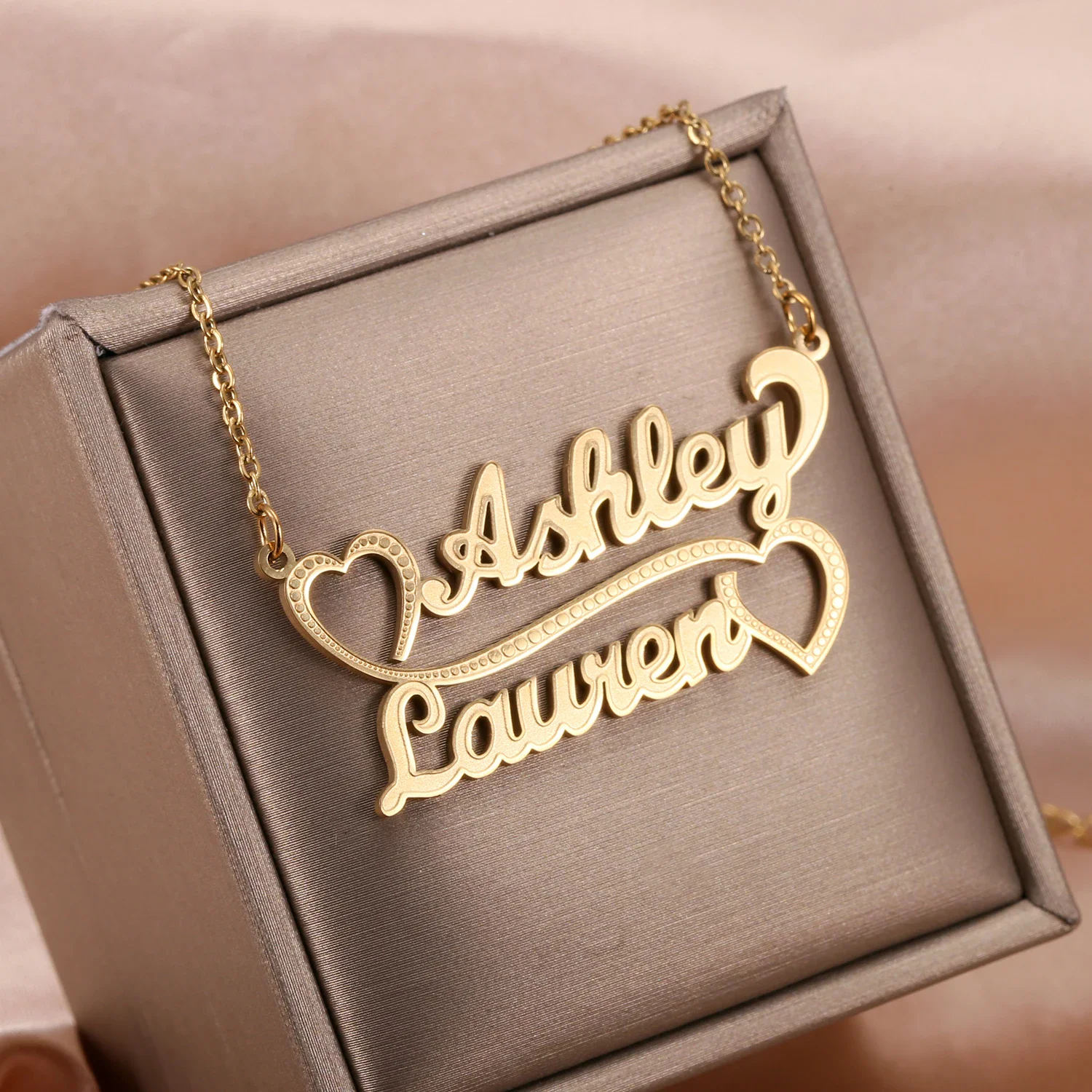 Luxury Custom Name Necklace Personalized Stainless Steel Cat Double Color Pendant Women's Jewelry 1