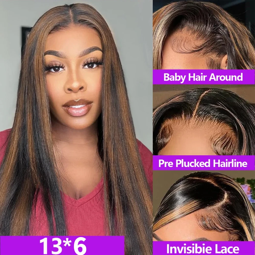 FB30 Highlight Straight Human Hair HD Lace Wig 2