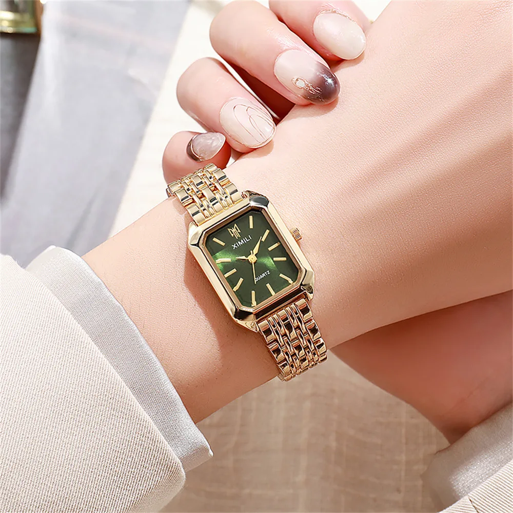 Women's Fashion Square Watches Gold Alloy Strap 2025 Luxury Ladies Quartz Wristwatches Qualities Female Roman Scale Clock 2