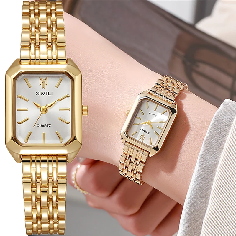Women's Fashion Square Watches Gold Alloy Strap 2025 Luxury Ladies Quartz Wristwatches Qualities Female Roman Scale Clock 1