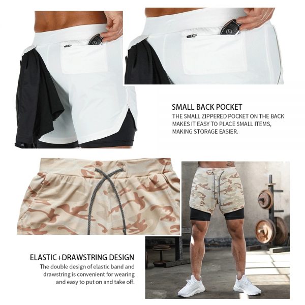 2021 Camo Running Shorts Men 2 In 1 Double-deck Quick Dry GYM Sport Shorts Fitness Jogging Workout Shorts Men Sports Short Pants 2