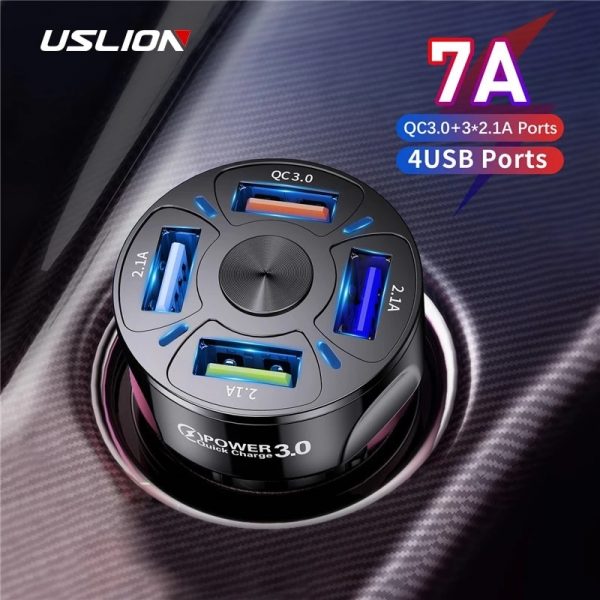 USLION 4 Ports USB Car Charge 48W Quick 7A Mini Fast Charging For iPhone 11 Xiaomi Huawei Mobile Phone Charger Adapter in Car 1