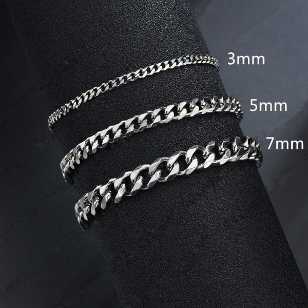 2020 New Trendy Cuban Chain Men Bracelet Classic Stainless Steel 3/5/7mm Width Chain Bracelet For Men Women Jewelry Gift 2
