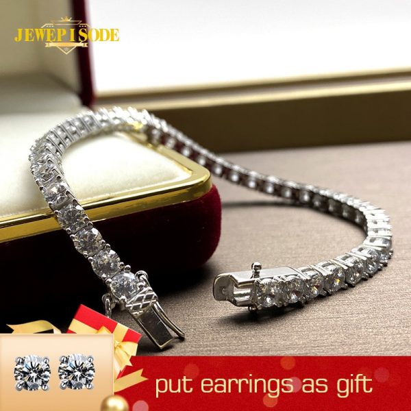 Jewepisode Charm Bracelets Women Solid Silver 925 Jewelry Round Created Moissanite Diamond Wedding Party Bracelet Drop Shipping 1