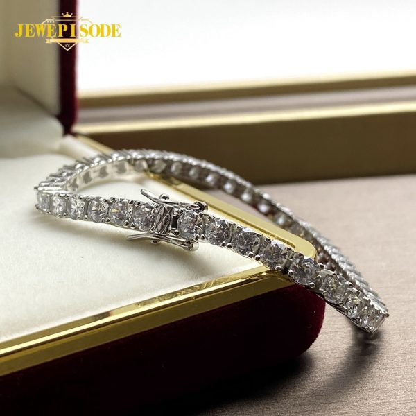 Jewepisode Charm Bracelets Women Solid Silver 925 Jewelry Round Created Moissanite Diamond Wedding Party Bracelet Drop Shipping 2