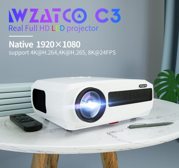 WZATCO C3 LED Projector Android 10.0 WIFI Full HD 1080P 300 inch Big Screen Proyector Home Theater Smart Video Beamer 2