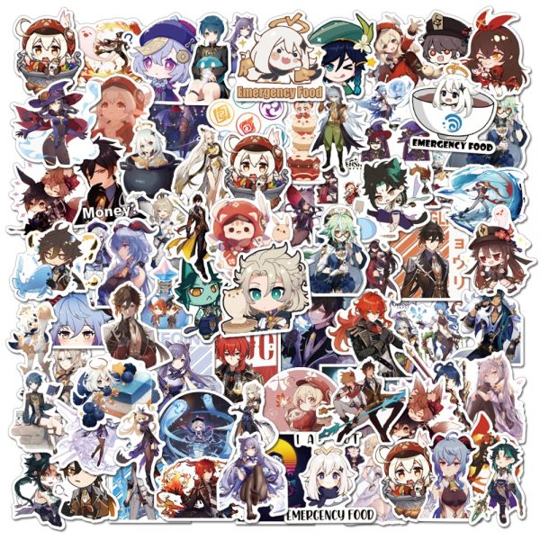 10/30/50/100 PCS Anime Game Genshin Impact Stickers Graffiti for Laptop Luggage Skateboard Guitar Morax Eula Klee Sticker Toys 2