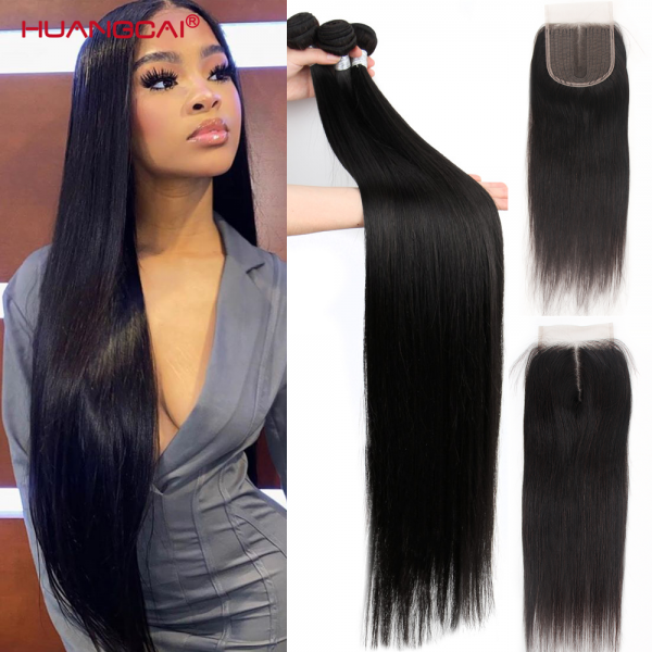 36 38 40 inch Long Straight Bundles With Closure Human Hair Brazilian Hair Weave Bundles Straight Remy Hair Sale For Women 1