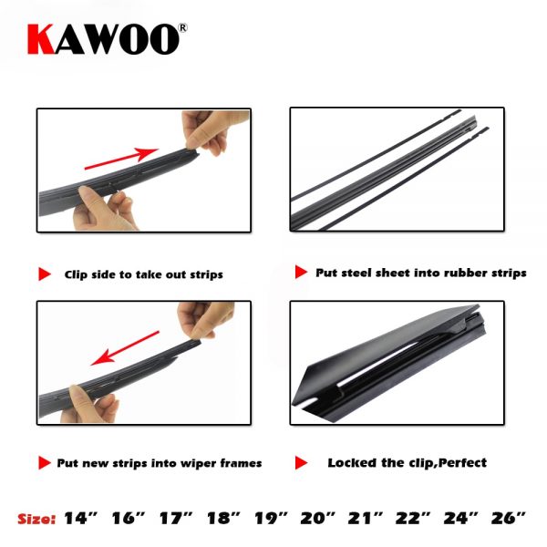KAWOO Car Vehicle Insert Rubber strip Wiper Blade (Refill) 8mm Soft 14" 16" 17" 18" 19" 20" 21" 22" 24" 26" 28" 1pcs Accessories 5