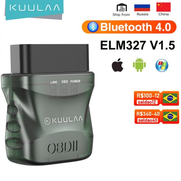 KUULAA ELM327 V1.5 OBD2 Scanner Bluetooth 4.0 OBD 2 Car Diagnostic Tool for IOS Android PC ELM 327 Scanner OBDII Reader 1