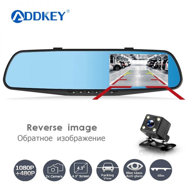 ADDKEY Full HD 1080P Car Dvr Camera Auto 4.3 Inch Rearview Mirror Dash Digital Video Recorder Dual Lens Registratory Camcorder 3