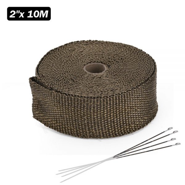 High Quality 5cm*5M 10M 15M Titanium/Black Exhaust Heat Wrap Roll for Motorcycle Fiberglass Heat Shield Tape with Stainless Ties 3