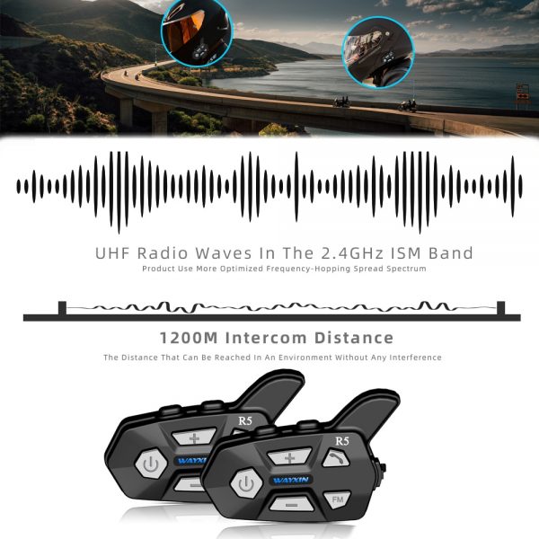 WAYXIN Bluetooth 5.0 Motorcycle Intercom  Helme 2 People 1200M  Talking Universal Pairing Waterproof Interphone Headset FM Radio 2