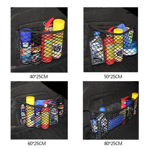 Car Back Rear Mesh Trunk Seat Elastic String Net Magic Sticker Universal Storage Bag Pocket Cage Auto Organizer Seat Back Bag 3