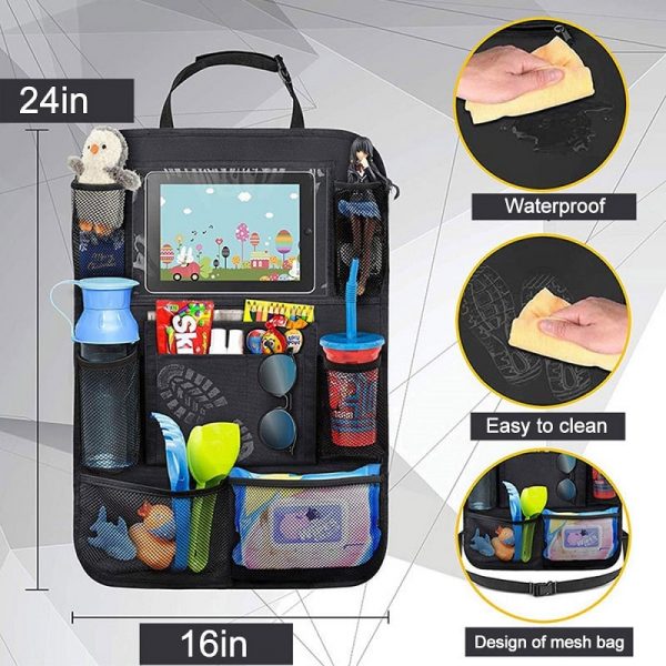 Car Backseat Organizer with Touch Screen Tablet Holder + 9 Storage Pockets Kick Mats Car Seat Back Protectors for Kids Toddlers 3
