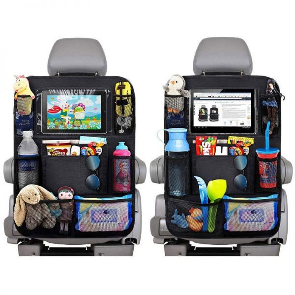Car Backseat Organizer with Touch Screen Tablet Holder + 9 Storage Pockets Kick Mats Car Seat Back Protectors for Kids Toddlers 6