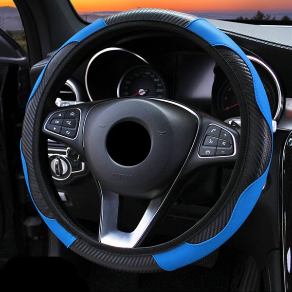 Car Steering Wheel Cover Breathable Anti Slip PU Leather Steering Covers Suitable 37-38cm Auto Decoration Carbon Fiber 1