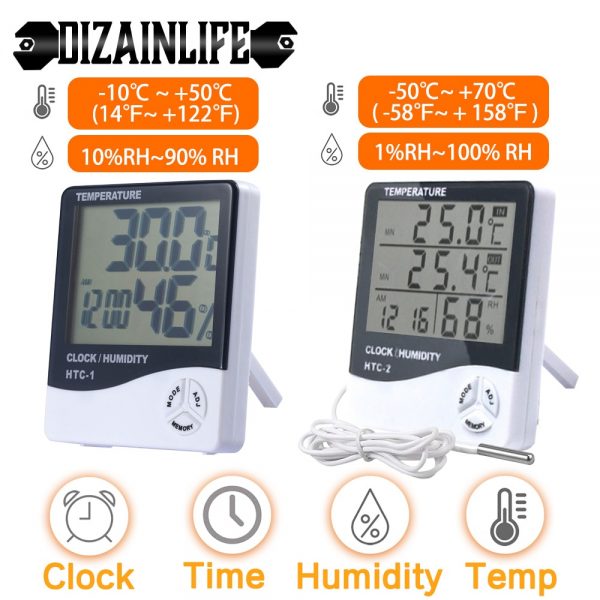 LCD Electronic Digital Temperature Humidity Meter Thermometer Hygrometer Indoor Outdoor Weather Station Clock HTC-1 HTC-2 1