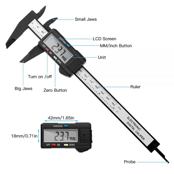Digital Caliper 6 inch Electronic Vernier Caliper 100mm Calliper Micrometer Digital Ruler Measuring Tool 150mm 0.1mm 2