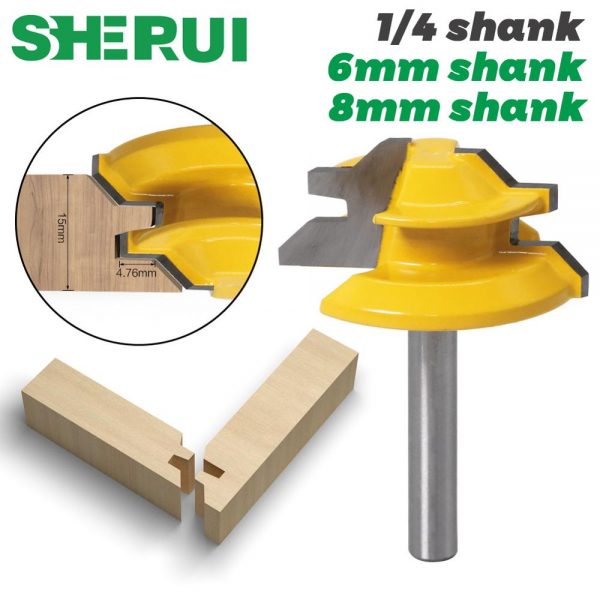 45 Degree Lock Miter Router Bit 6 to 1/2 Shank Woodworking Tenon Milling Cutter Tool Drilling Milling For Wood Carbide Alloy 1