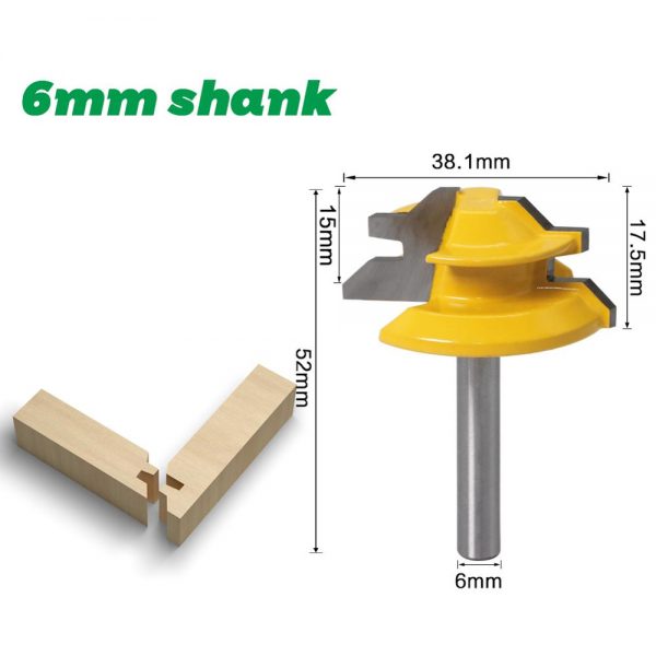 45 Degree Lock Miter Router Bit 6 to 1/2 Shank Woodworking Tenon Milling Cutter Tool Drilling Milling For Wood Carbide Alloy 3