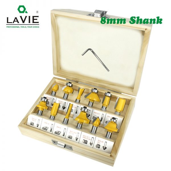 LAVIE 12pcs 8mm Router Bit Set Trimming Straight Milling Cutter Wood Bits Tungsten Carbide Cutting Woodworking Trimming MC02006 1
