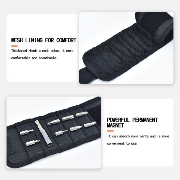 Polyester Magnetic Wristband 3pcs Strong Magnets Portable Bag Electrician Tool Bag Screws Drill Holder Repair Tool Belt 3