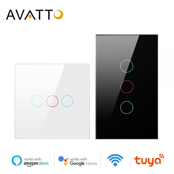 AVATTO Tuya WiFi Smart Light Switch with Luxuray Glass Panel, Touch Sensor Smart Wall Switch Voice Work with Alexa, Google Home 1