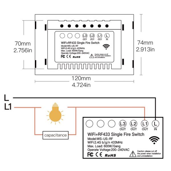NEW WiFi Smart Light Switch RF433 No Neutral Wire Single Fire Smart Life Tuya App Control Works with Alexa Google Home 110V 220V 6