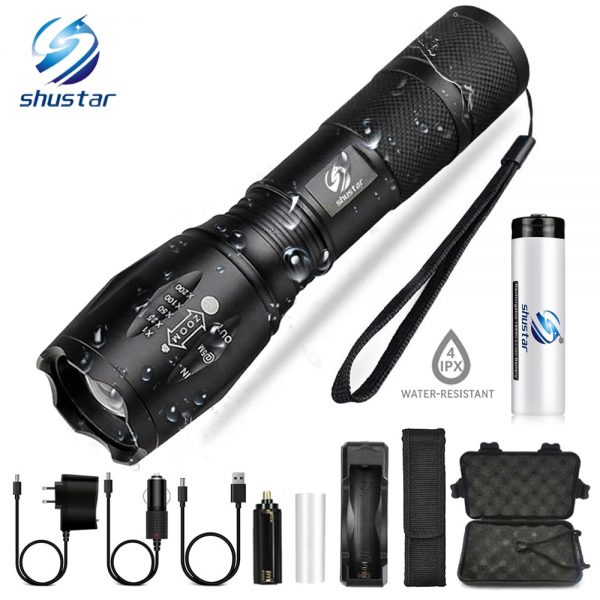 Shustar Led flashlight Ultra Bright torch L2/V6 Camping light 5 switch Mode waterproof Zoomable Bicycle Light  use 18650 battery 1