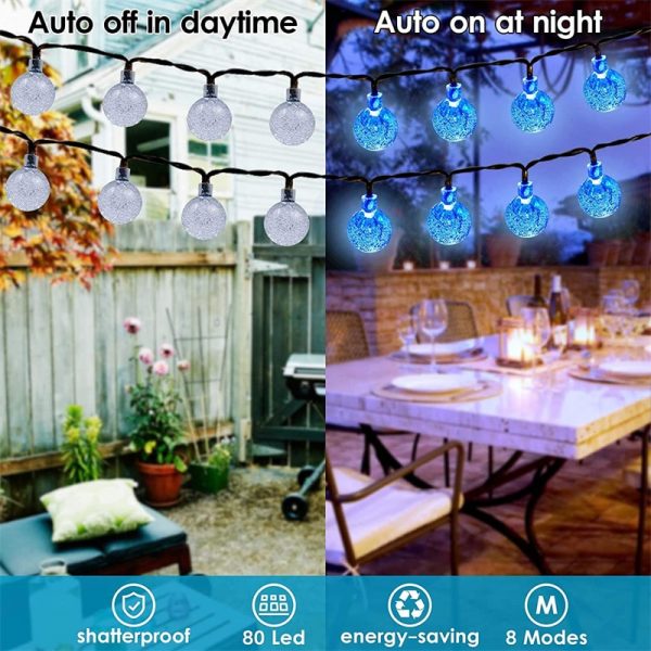 Solar String Lights Outdoor 60 Led Crystal Globe Lights with 8 Modes Waterproof Solar Powered Patio Light for Garden Party Decor 4
