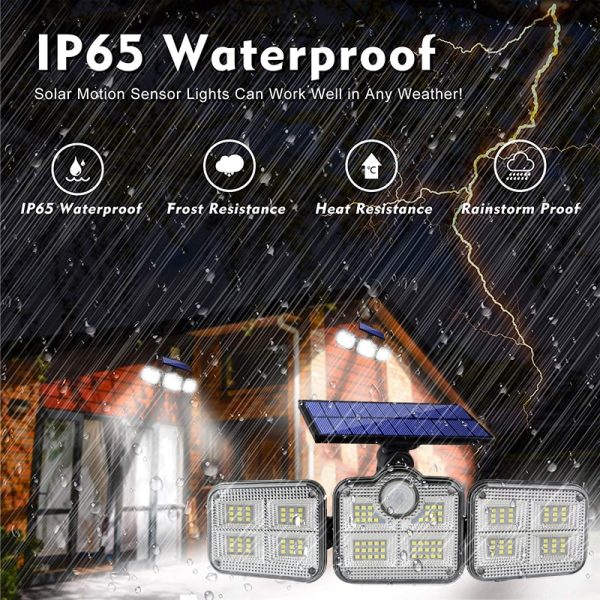 108 122 138 171 LED Solar Lights Outdoor 3 Head Motion Sensor 270 Wide Angle Illumination Waterproof Remote Control Wall Lamp 6