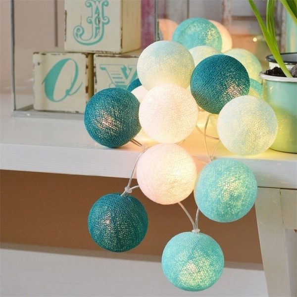 20 LED Cotton Ball Garland String Lights Christmas Fairy Lighting Strings for Outdoor Holiday Wedding Xmas Party Home Decoration 4