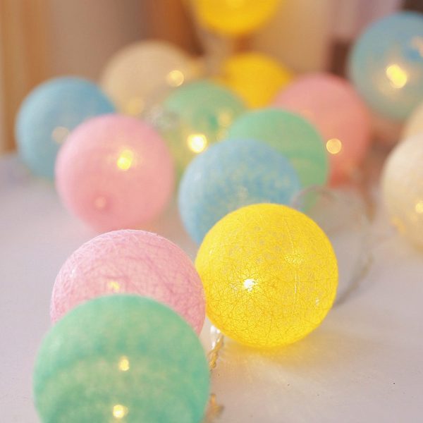20 LED Cotton Ball Garland String Lights Christmas Fairy Lighting Strings for Outdoor Holiday Wedding Xmas Party Home Decoration 5
